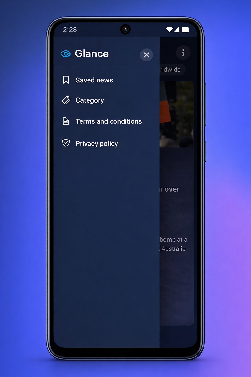 Glance app – categories